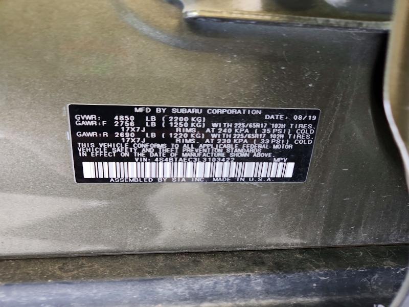 Продажа на аукционе авто 2020 Subaru Outback, vin: 4S4BTAEC3L3103422, номер лота: 50170586