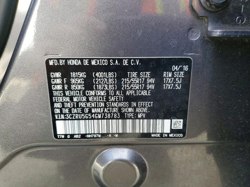 2016 Honda Hr-v მანქანა იყიდება აუქციონზე, vin: 3CZRU5G54GM738783, აუქციონის ნომერი: 51573676