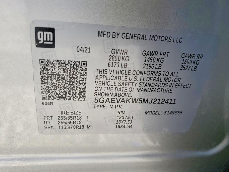 Aukcja sprzedaży 2021 Buick Enclave, vin: 5GAEVAKW5MJ212411, numer aukcji: 50121686