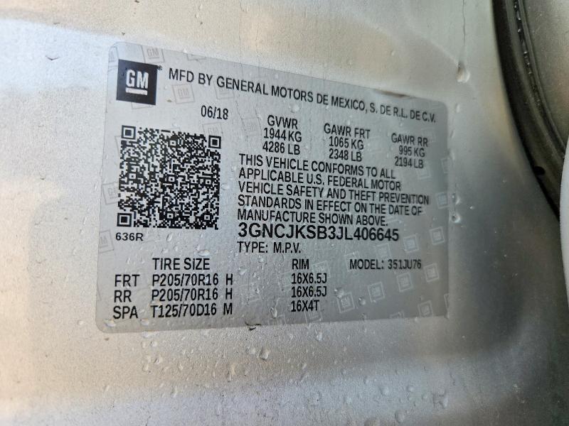 Aukcja sprzedaży 2018 Chevrolet Trax, vin: 3GNCJKSB3JL406645, numer aukcji: 50080696
