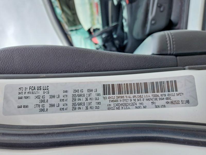 Продаж на аукціоні авто 2016 Dodge Durango, vin: 1C4RDHAG9GC412674, номер лоту: 49977686