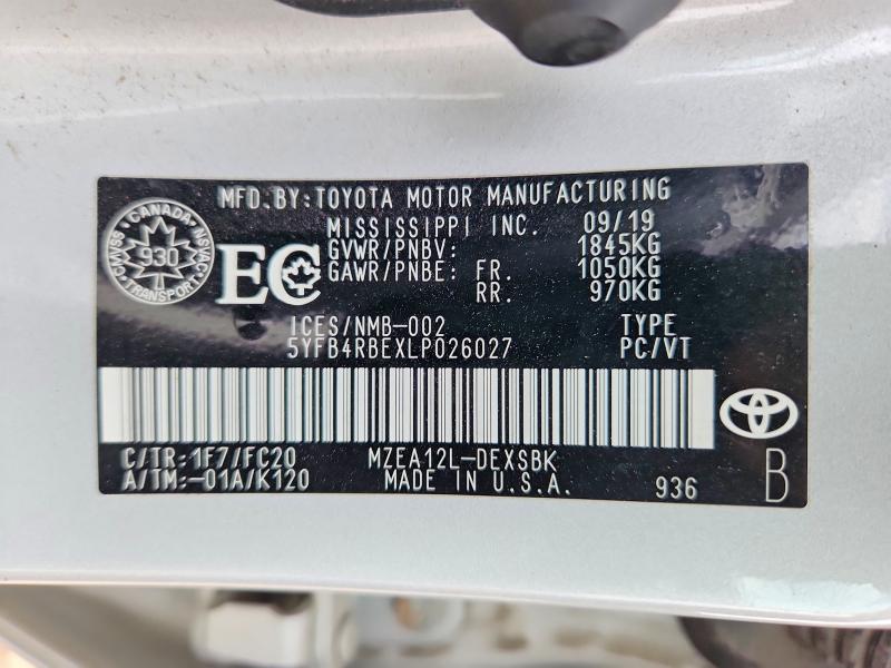 Продажа на аукционе авто 2020 Toyota Corolla, vin: 5YFB4RBEXLP026027, номер лота: 49314606