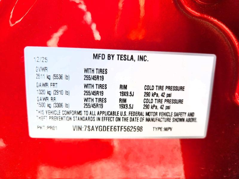 Продаж на аукціоні авто 2026 Tesla Model Y, vin: 7SAYGDEE6TF562598, номер лоту: 50698526