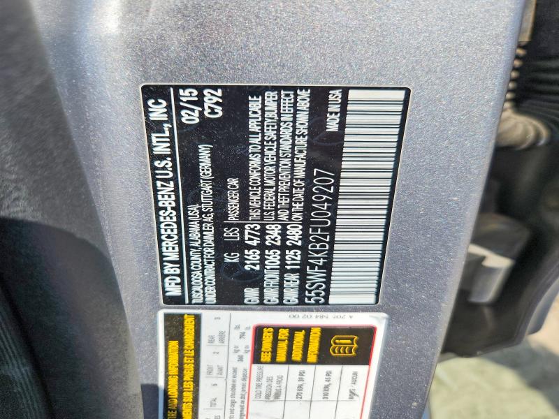 Aukcja sprzedaży 2015 Mercedes-benz C, vin: 55SWF4KB2FU049207, numer aukcji: 49877406