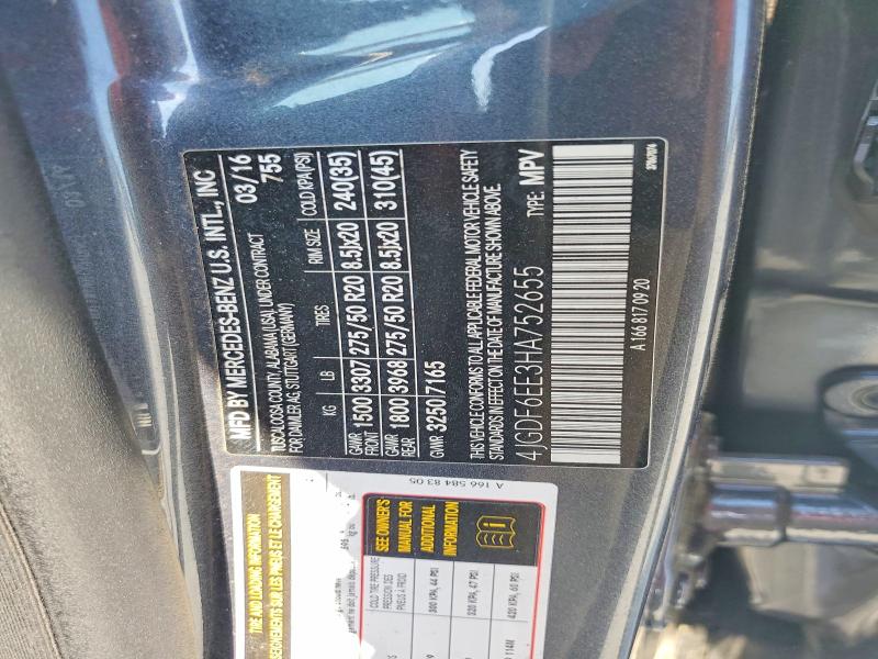 49864186 :رقم المزاد ، 4JGDF6EE3HA752655 vin ، 2017 Mercedes-benz Gls مزاد بيع