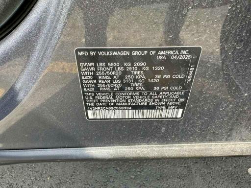 79412145 :رقم المزاد ، 1V2HR2CA6SC558394 vin ، 2025 Volkswagen Atlas مزاد بيع