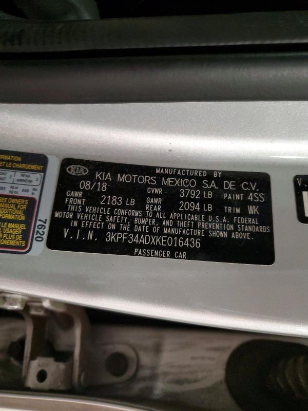 51007156 :رقم المزاد ، 3KPF34ADXKE016436 vin ، 2019 Kia Forte مزاد بيع