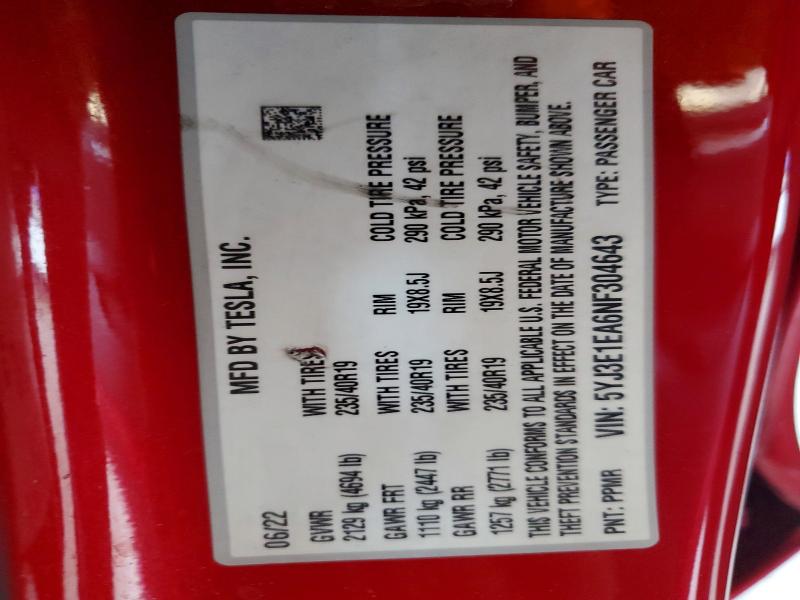 51784016 :رقم المزاد ، 5YJ3E1EA6NF304643 vin ، 2022 Tesla Model 3 مزاد بيع