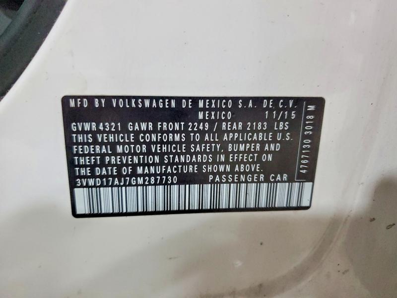 Продаж на аукціоні авто 2016 Volkswagen Jetta, vin: 3VWD17AJ7GM287730, номер лоту: 50381276