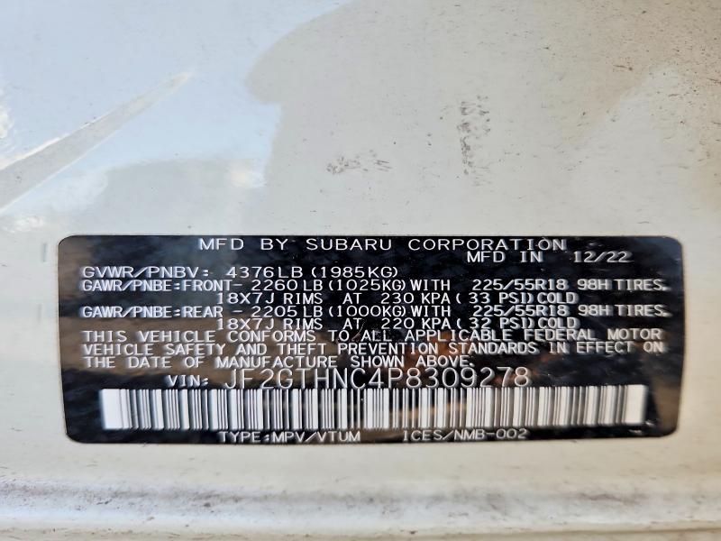 51872356 :رقم المزاد ، JF2GTHNC4P8309278 vin ، 2023 Subaru Crosstrek مزاد بيع