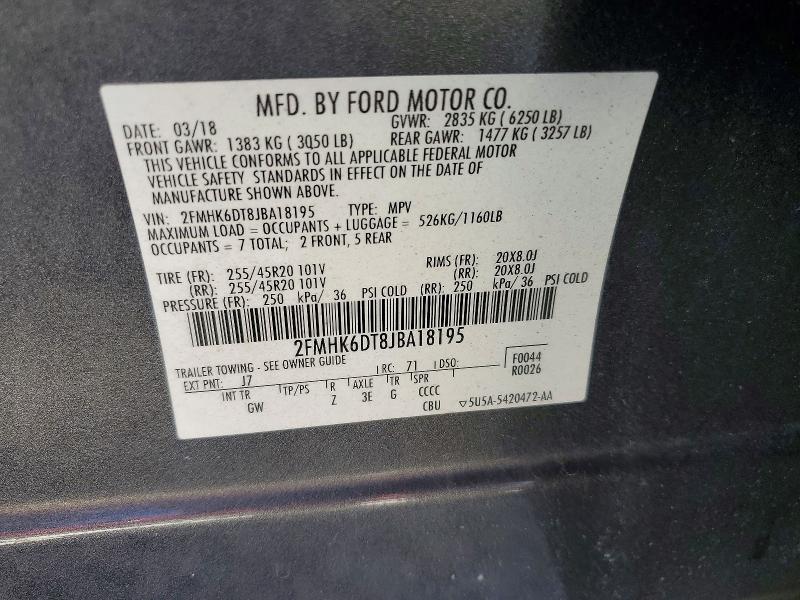 2018 Ford Flex მანქანა იყიდება აუქციონზე, vin: 2FMHK6DT8JBA18195, აუქციონის ნომერი: 49666886