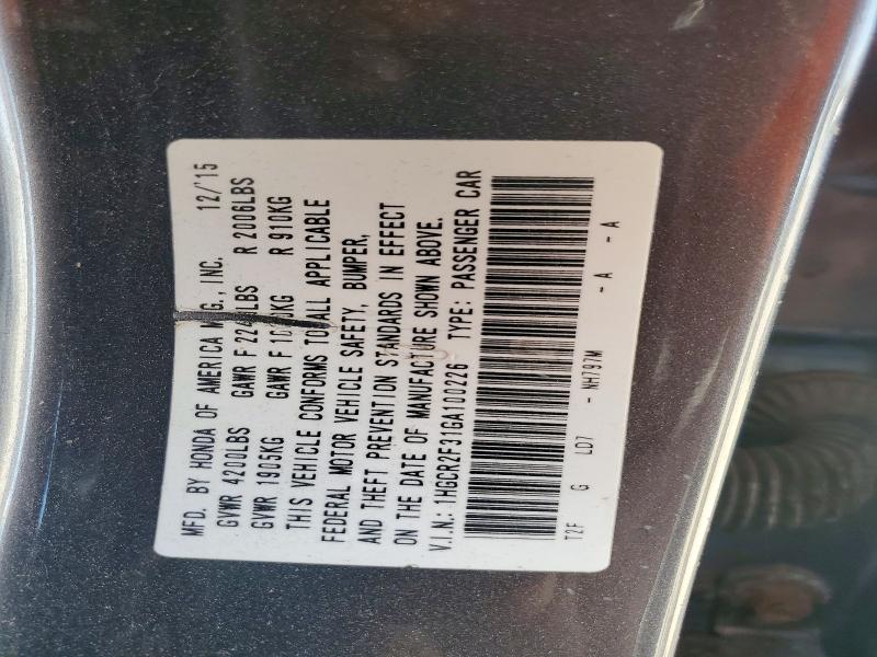 49681776 :رقم المزاد ، 1HGCR2F31GA100226 vin ، 2016 Honda Accord مزاد بيع