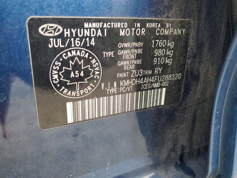 Продаж на аукціоні авто 2015 Hyundai Elantra, vin: KMHDH4AH4FU288320, номер лоту: 50328836