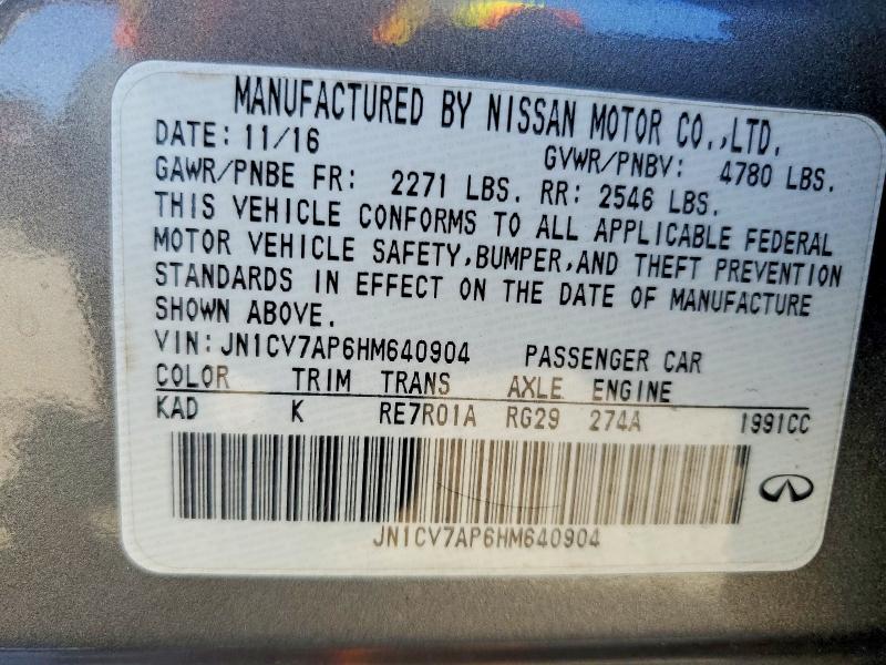Продажа на аукционе авто 2017 Infiniti Q50, vin: JN1CV7AP6HM640904, номер лота: 48325926