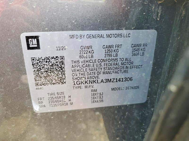 47014556 :رقم المزاد ، 1GKKNKLA3MZ141306 vin ، 2021 Gmc Acadia مزاد بيع