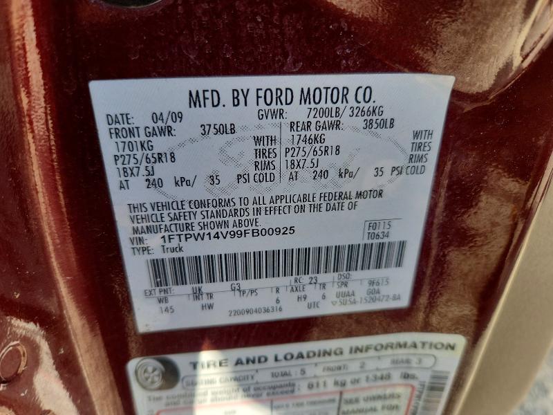 Aukcja sprzedaży 2009 Ford F150, vin: 1FTPW14V99FB00925, numer aukcji: 49239896