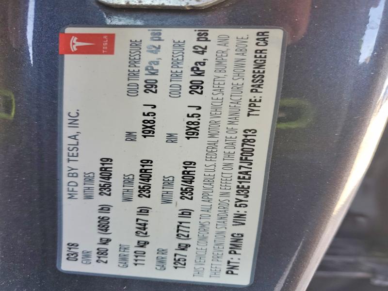 48135386 :رقم المزاد ، 5YJ3E1EA7JF007813 vin ، 2018 Tesla Model 3 مزاد بيع