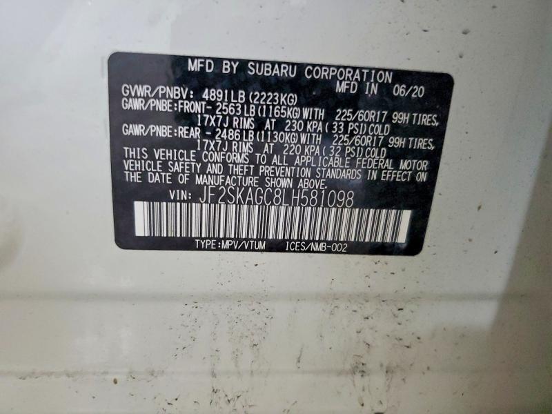 51075816 :رقم المزاد ، JF2SKAGC8LH581098 vin ، 2020 Subaru Forester مزاد بيع