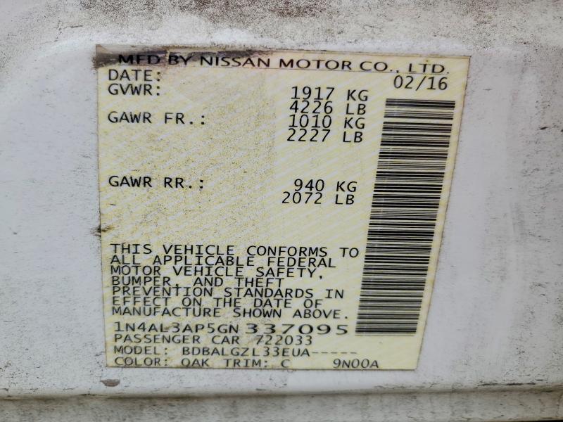 Aukcja sprzedaży 2016 Nissan Altima, vin: 1N4AL3AP5GN337095, numer aukcji: 48906706