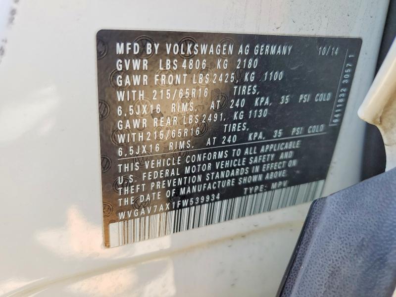 Продажа на аукционе авто 2015 Volkswagen Tiguan, vin: WVGAV7AX1FW539934, номер лота: 50366256