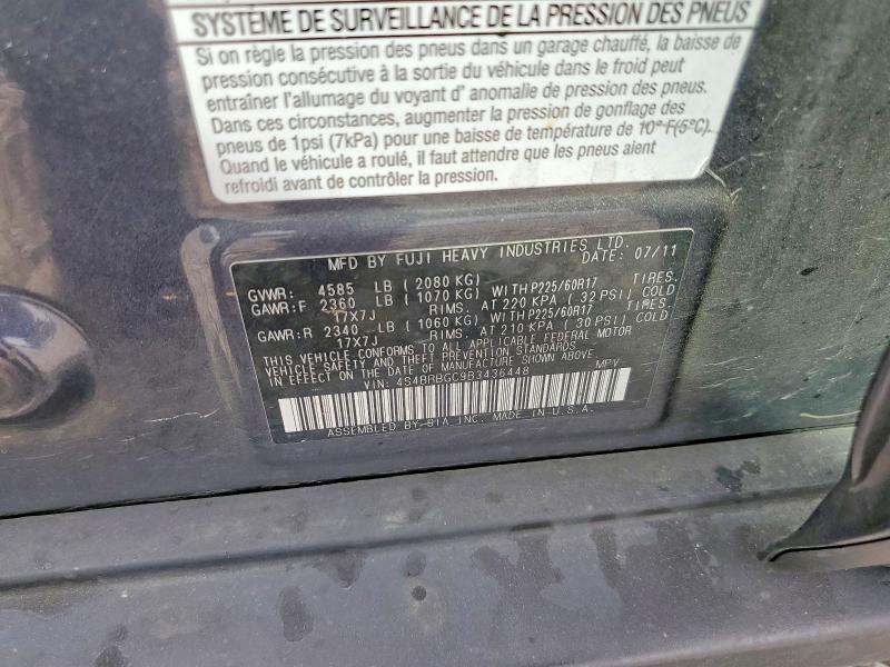 49799496 :رقم المزاد ، 4S4BRBGC9B3436448 vin ، 2011 Subaru Outback مزاد بيع