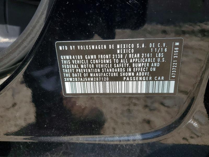 2017 Volkswagen Jetta მანქანა იყიდება აუქციონზე, vin: 3VW2B7AJ5HM287120, აუქციონის ნომერი: 48239896