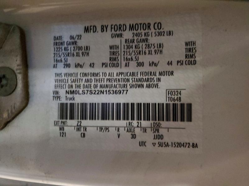 52971476 :رقم المزاد ، NM0LS7S22N1536977 vin ، 2022 Ford Transit Connect مزاد بيع