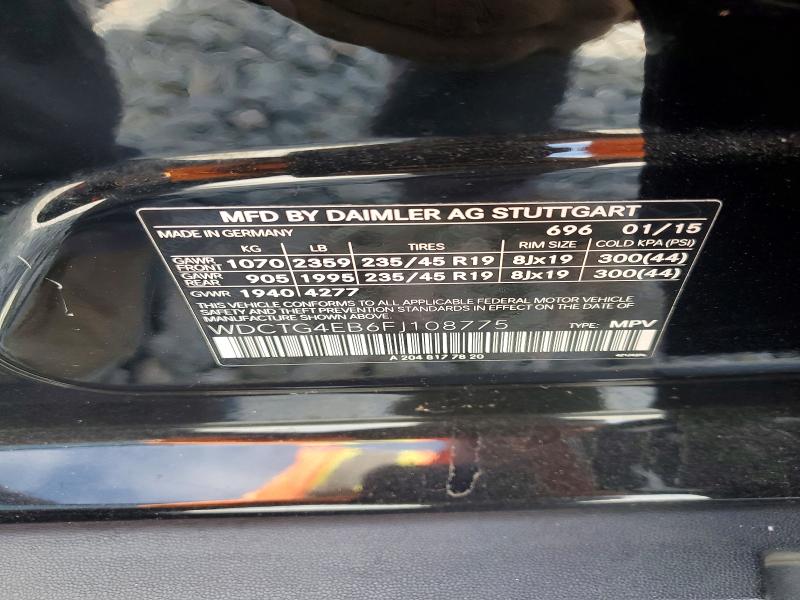 51037216 :رقم المزاد ، WDCTG4EB6FJ108775 vin ، 2015 Mercedes-benz Gla مزاد بيع