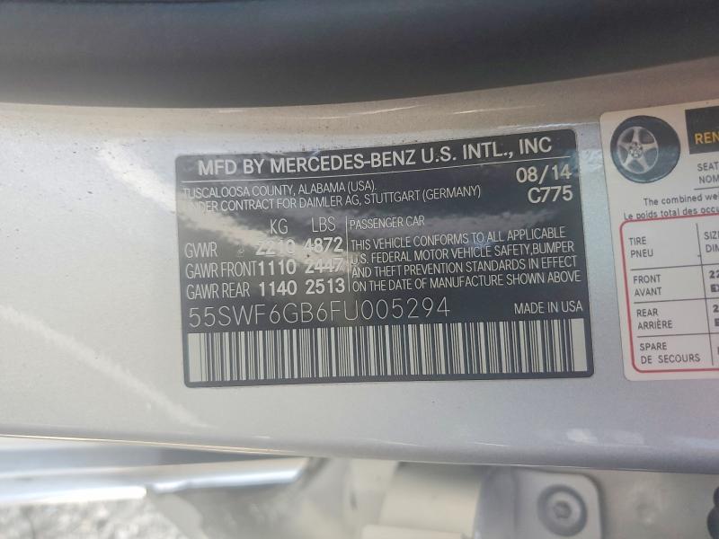 51002246 :رقم المزاد ، 55SWF6GB6FU005294 vin ، 2015 Mercedes-benz C مزاد بيع