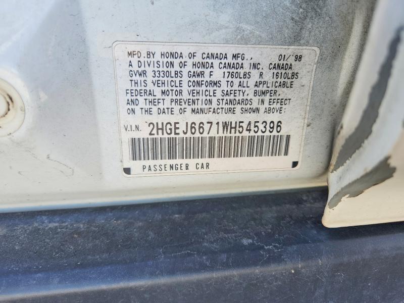 Aukcja sprzedaży 1998 Honda Civic, vin: 2HGEJ6671WH545396, numer aukcji: 49843446