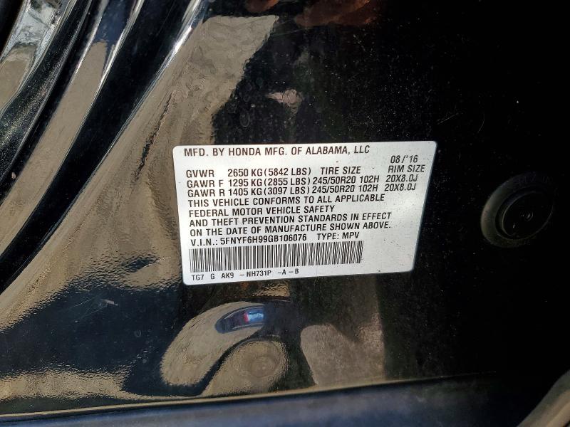 Продаж на аукціоні авто 2016 Honda Pilot, vin: 5FNYF6H99GB106076, номер лоту: 50855846