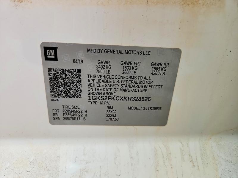 2019 Gmc Yukon Xl მანქანა იყიდება აუქციონზე, vin: 1GKS2FKCXKR328526, აუქციონის ნომერი: 51945256