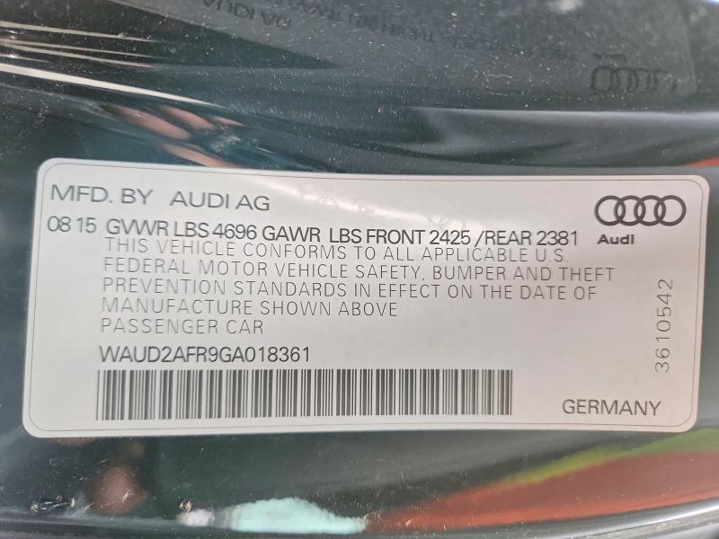 51469056 :رقم المزاد ، WAUD2AFR9GA018361 vin ، 2016 Audi A5 مزاد بيع