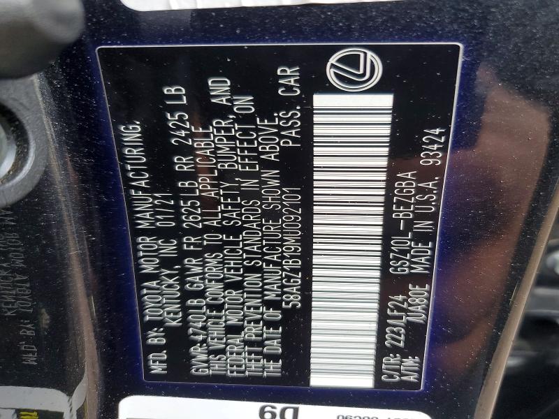 Aukcja sprzedaży 2021 Lexus Es 350, vin: 58AGZ1B19MU092101, numer aukcji: 49560546