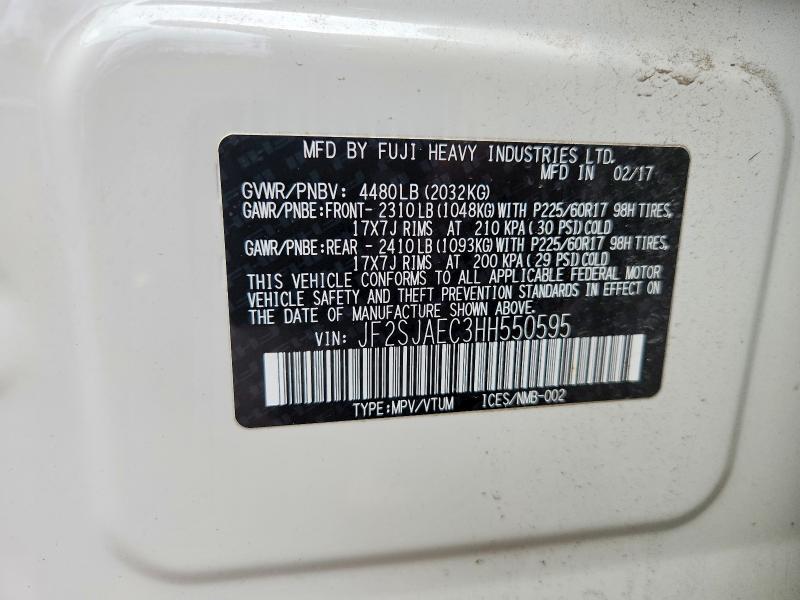 Aukcja sprzedaży 2017 Subaru Forester, vin: JF2SJAEC3HH550595, numer aukcji: 50476646