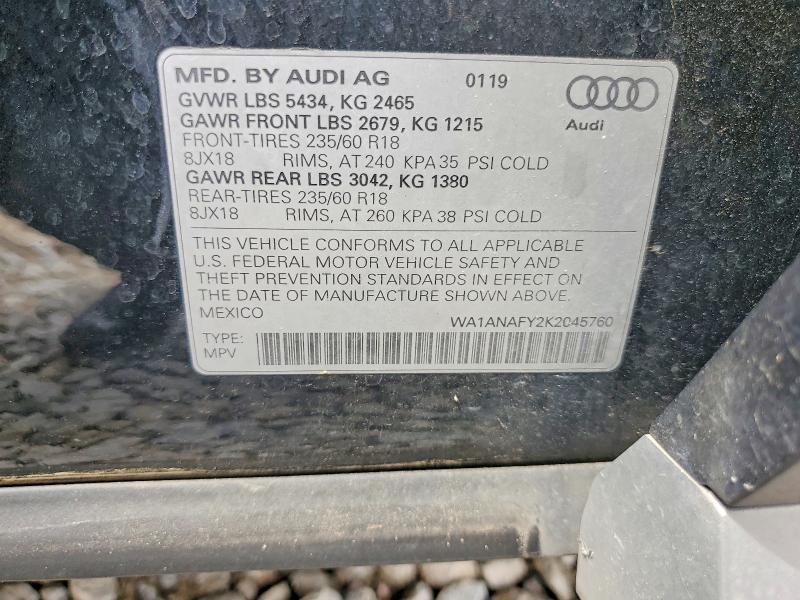 Aukcja sprzedaży 2019 Audi Q5, vin: WA1ANAFY2K2045760, numer aukcji: 50293866