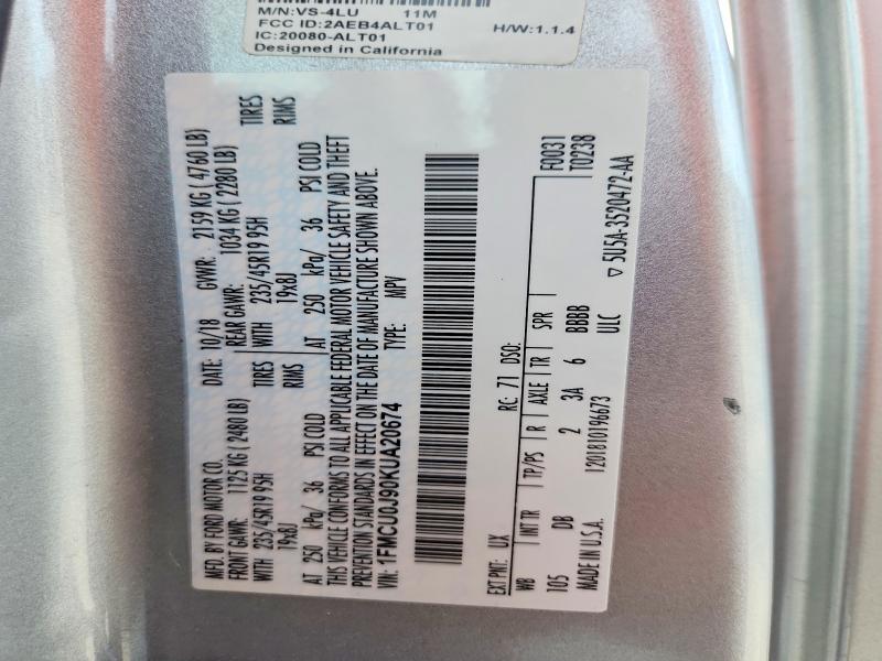 Продажа на аукционе авто 2019 Ford Escape, vin: 1FMCU0J90KUA20674, номер лота: 50271526