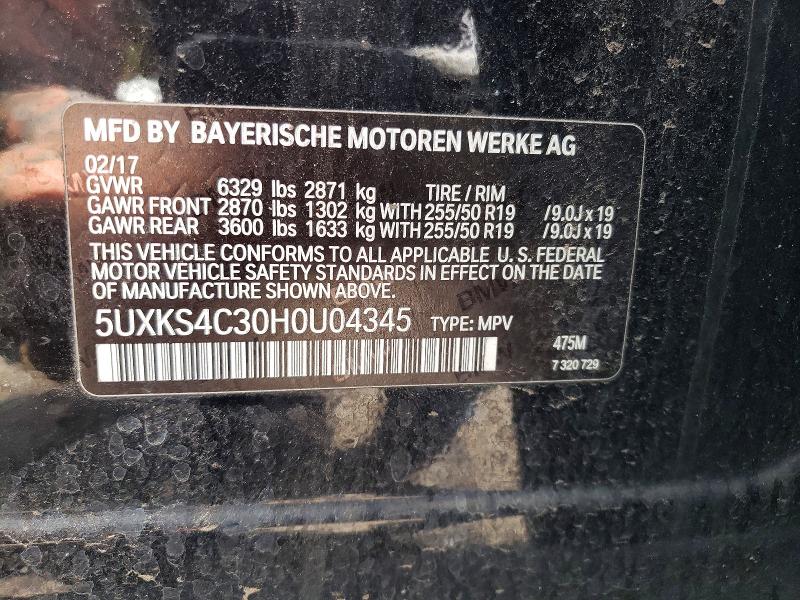 48246176 :رقم المزاد ، 5UXKS4C30H0U04345 vin ، 2017 Bmw X5 مزاد بيع