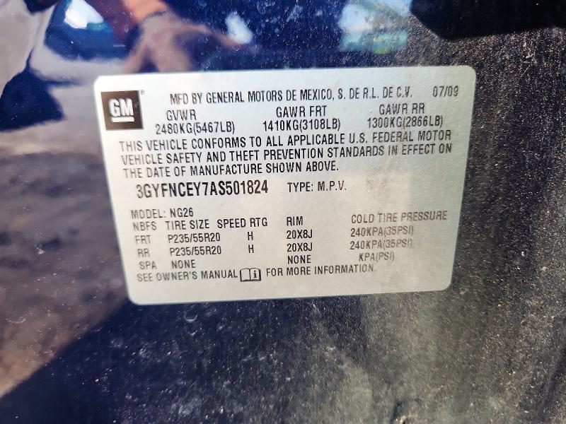 51818366 :رقم المزاد ، 3GYFNCEY7AS501824 vin ، 2010 Cadillac Srx مزاد بيع