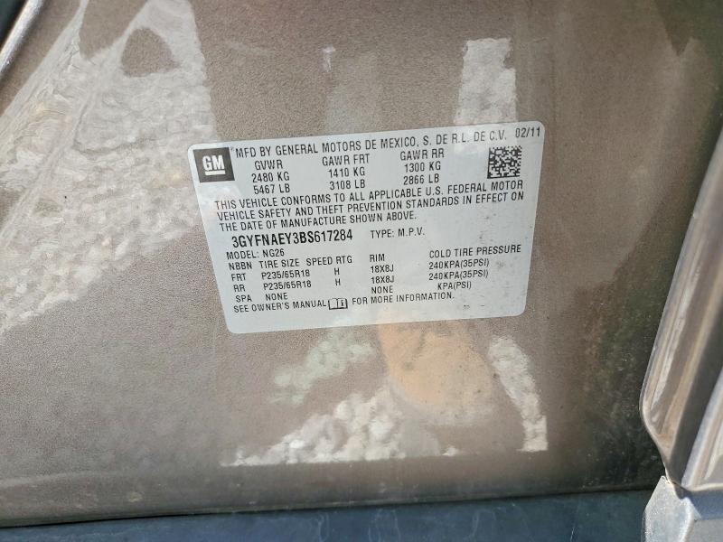 49063326 :رقم المزاد ، 3GYFNAEY3BS617284 vin ، 2011 Cadillac Srx مزاد بيع