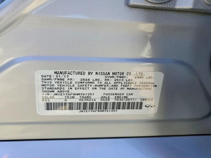 Aukcja sprzedaży 2017 Infiniti Q50, vin: JN1EV7AP9HM741251, numer aukcji: 52003736