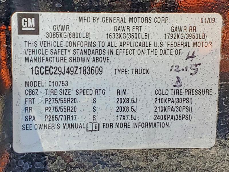 Продаж на аукціоні авто 2009 Chevrolet Silverado, vin: 1GCEC29J49Z183609, номер лоту: 48621116