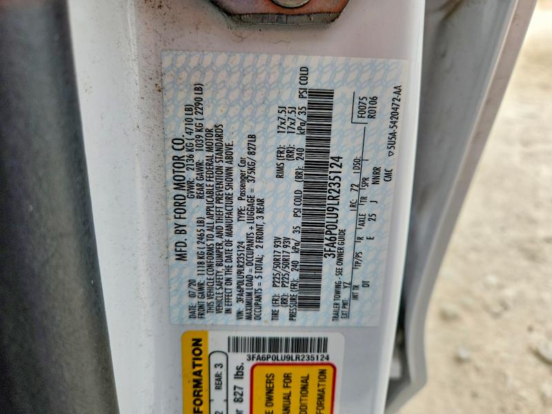 2020 Ford Fusion მანქანა იყიდება აუქციონზე, vin: 3FA6P0LU9LR235124, აუქციონის ნომერი: 48671356