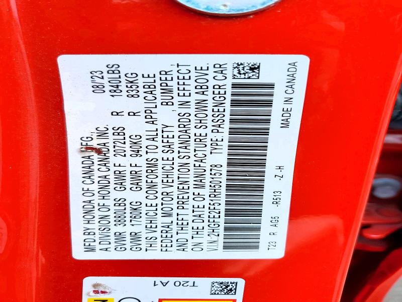 2024 Honda Civic მანქანა იყიდება აუქციონზე, vin: 2HGFE2F51RH501578, აუქციონის ნომერი: 50632216