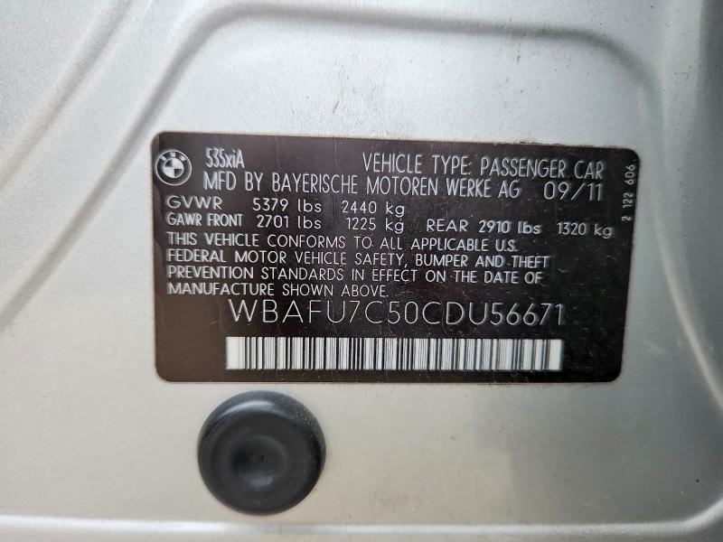 Продажа на аукционе авто 2012 Bmw 535, vin: WBAFU7C50CDU56671, номер лота: 51139586