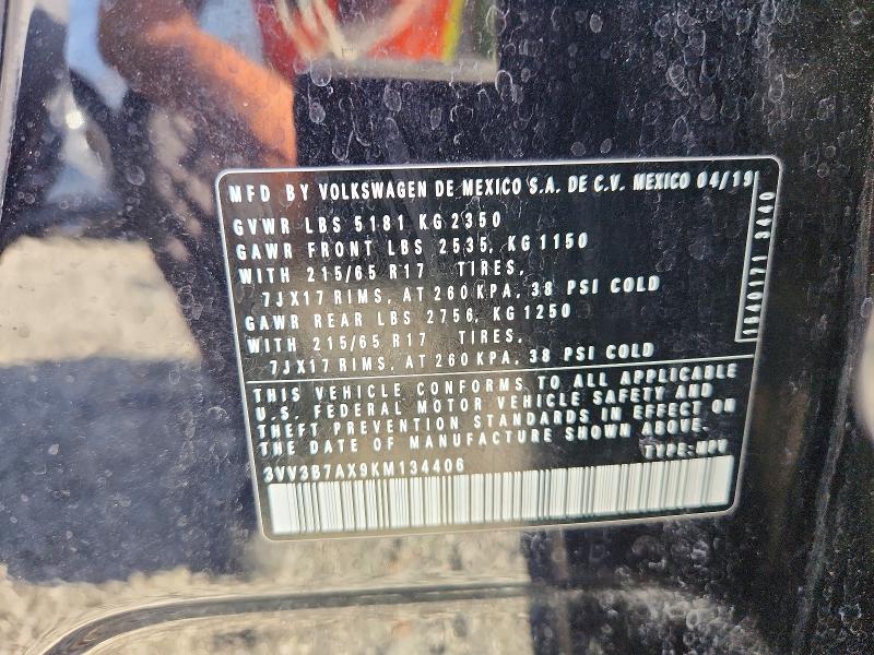 50369096 :رقم المزاد ، 3VV3B7AX9KM134406 vin ، 2019 Volkswagen Tiguan مزاد بيع