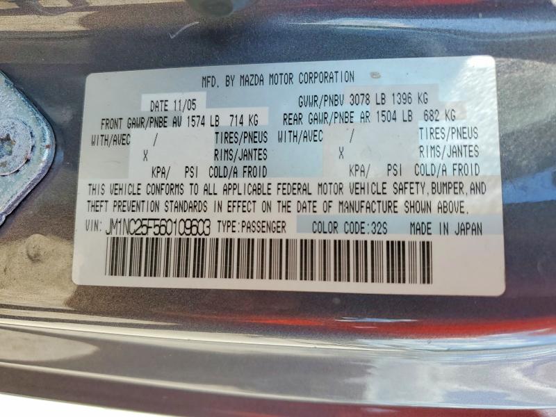 49264706 :رقم المزاد ، JM1NC25F560109603 vin ، 2006 Mazda Mx-5 Miata مزاد بيع