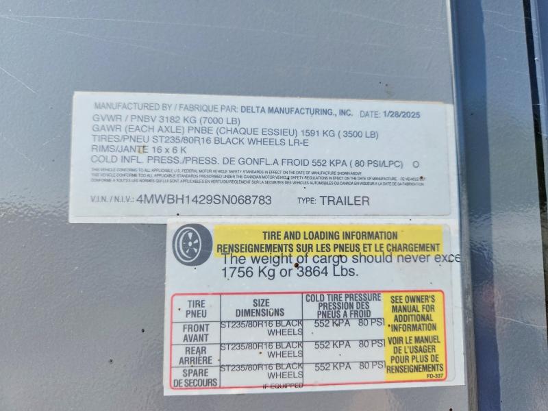 51245896 :رقم المزاد ، 4MWBH1429SN068783 vin ، 2025 Delta Unknown مزاد بيع