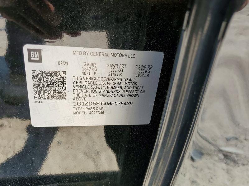 51177166 :رقم المزاد ، 1G1ZD5ST4MF075439 vin ، 2021 Chevrolet Malibu مزاد بيع