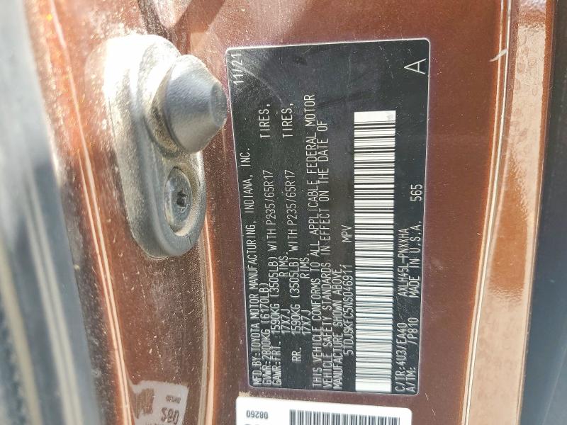 Aukcja sprzedaży 2022 Toyota Sienna, vin: 5TDJSKFC5NS046911, numer aukcji: 51502846